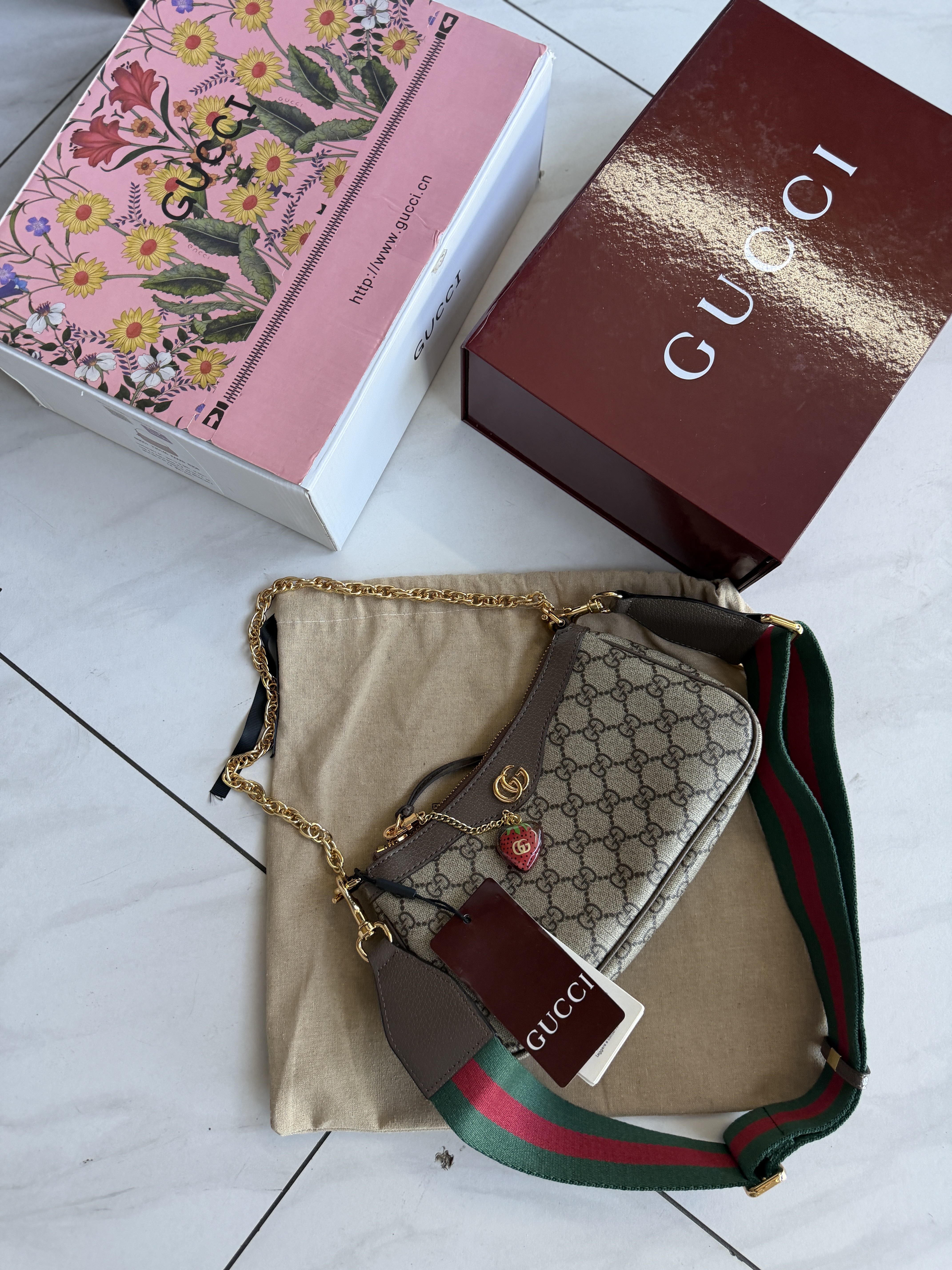 Сумка " Gucci " шкіряний багет з брелком — фото 4