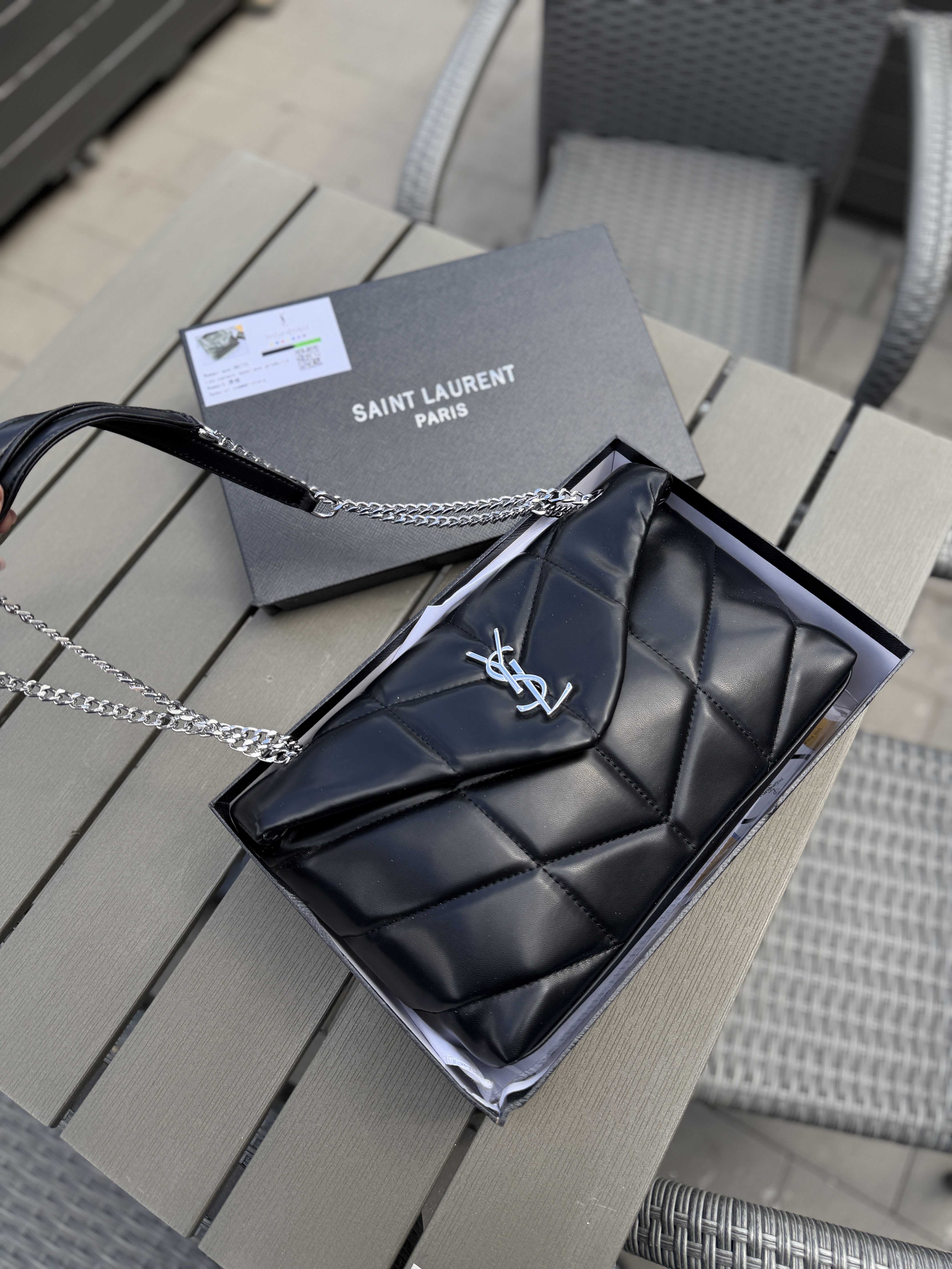 Сумка " Ysl " стьогана срібна фурнітура з коробкою — фото 4