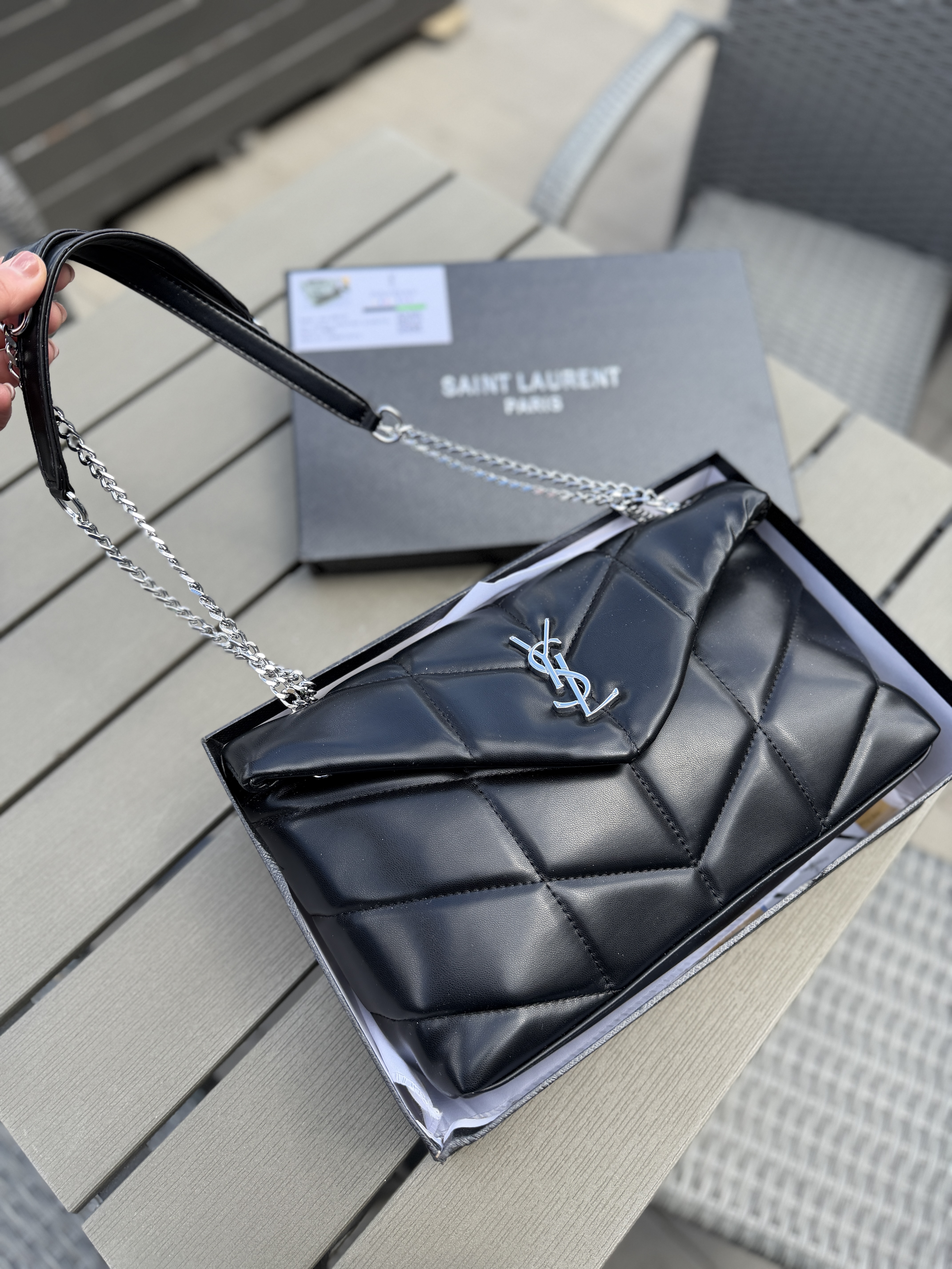 Сумка " Ysl " стьогана срібна фурнітура з коробкою
