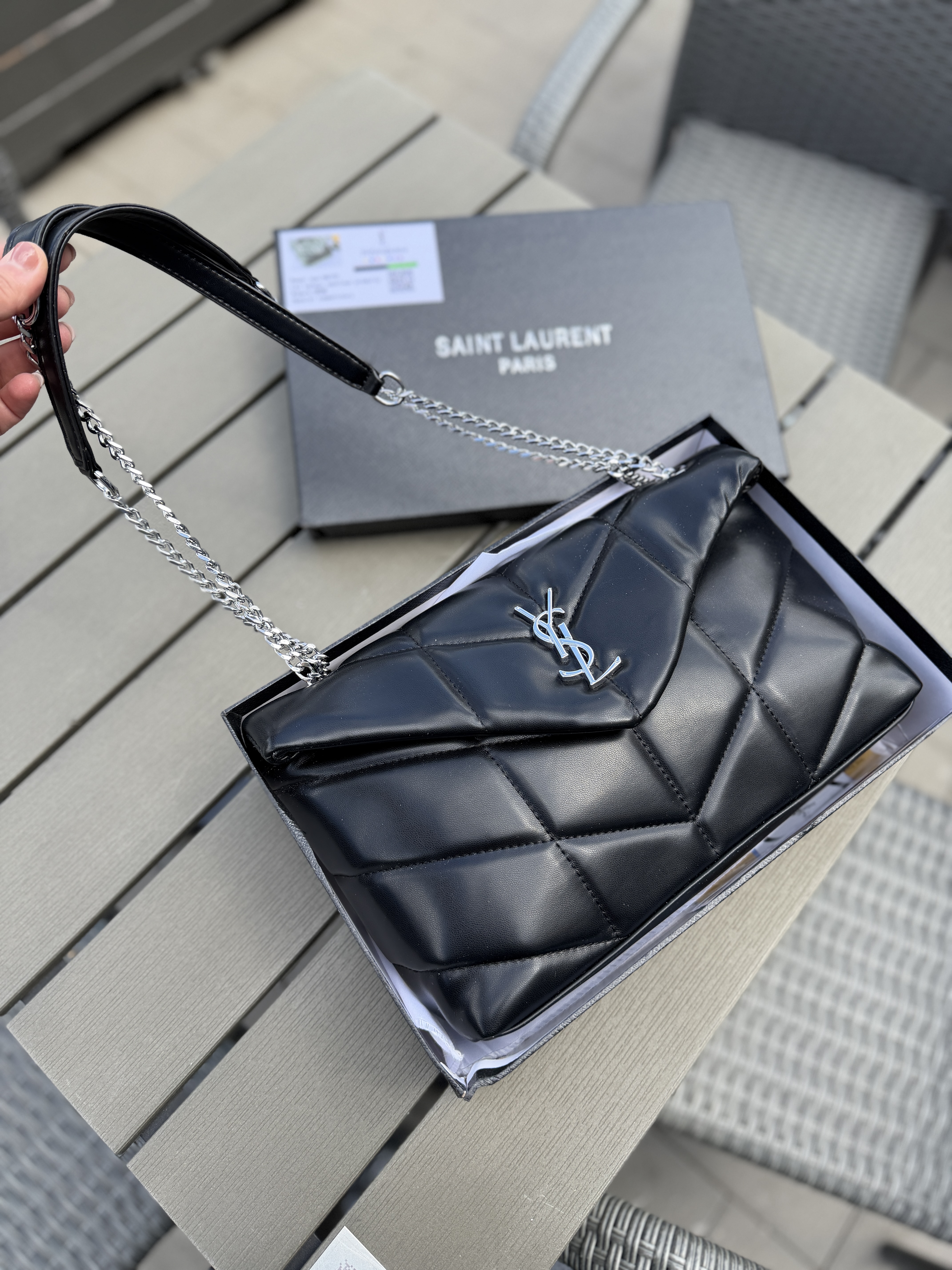 Сумка " Ysl " стьогана срібна фурнітура з коробкою — фото 2