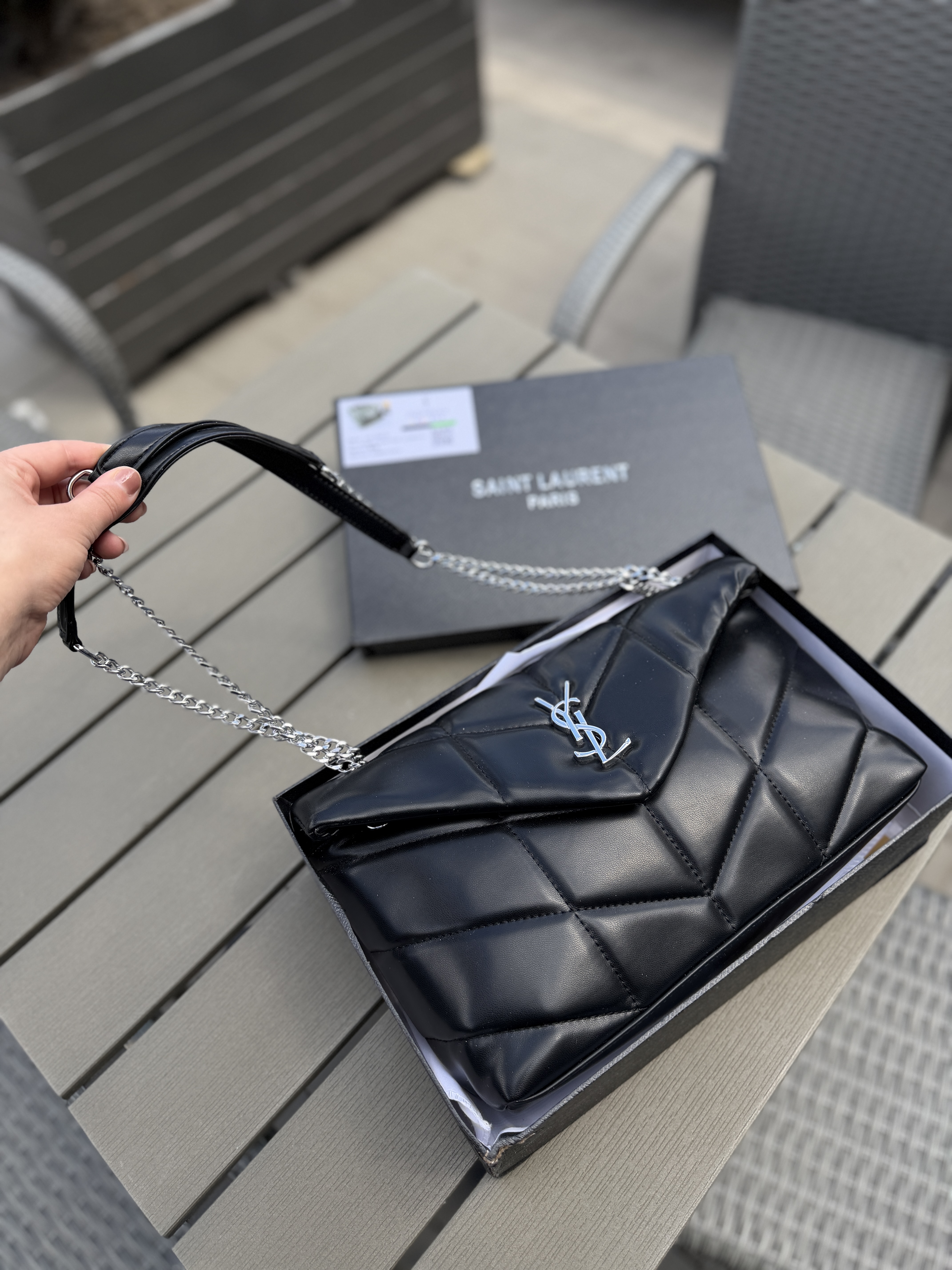 Сумка " Ysl " стьогана срібна фурнітура з коробкою — фото 3