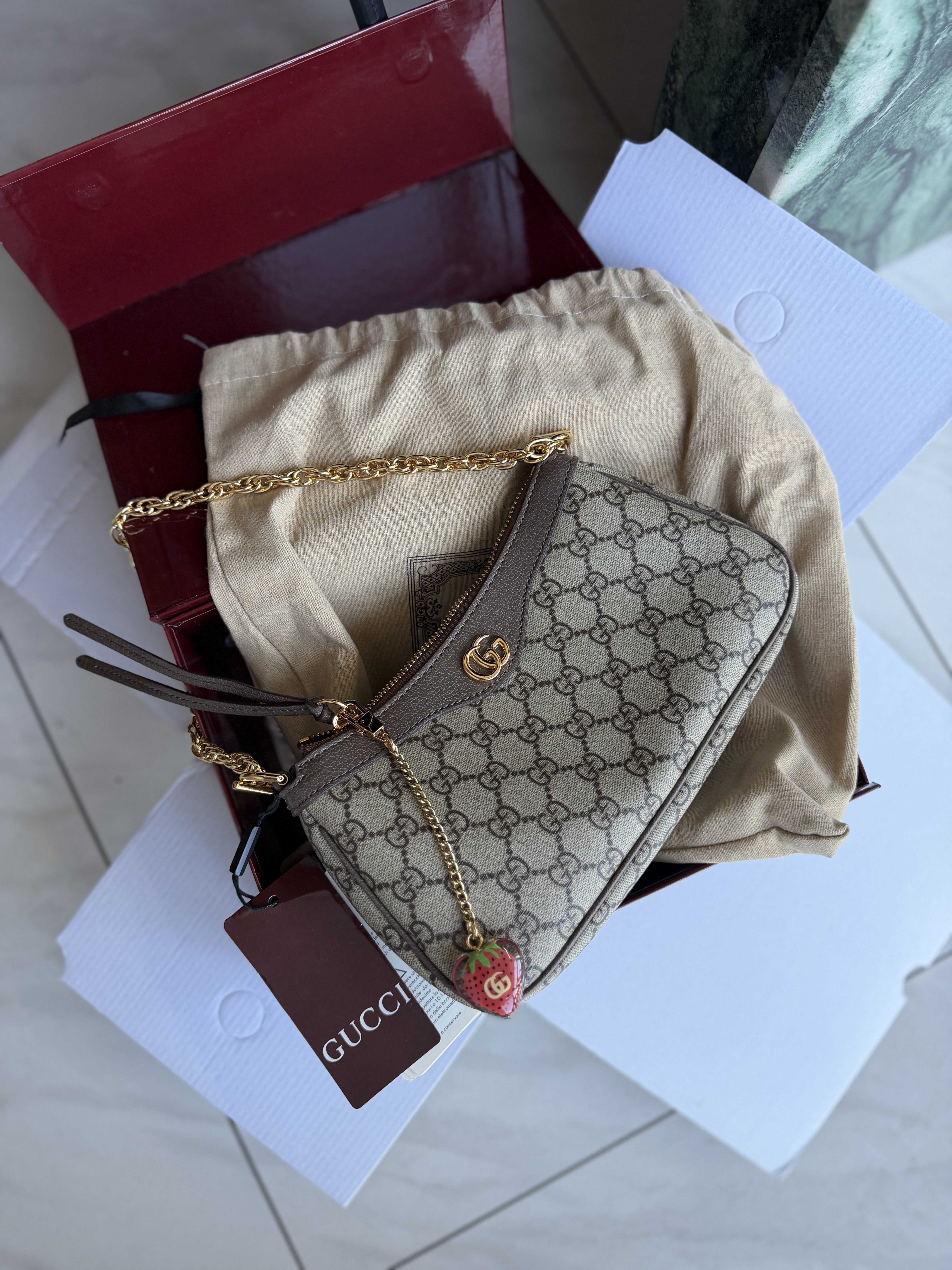 Сумка " Gucci " шкіряний багет з брелком — фото 3